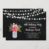 Chalkboard, Mason Jar 40th Birthday Invitation Kaart (Voorkant / Achterkant)