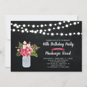 Chalkboard, Mason Jar 40th Birthday Invitation Kaart
