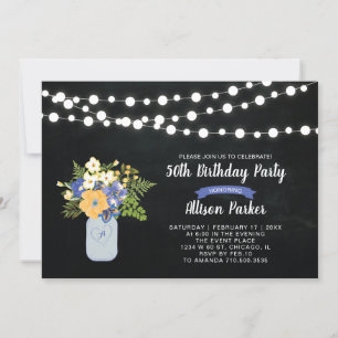 Chalkboard, Mason Jar 50th Birthday Invitation Kaart