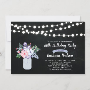 Chalkboard, Mason Jar 60th Birthday Invitation Kaart