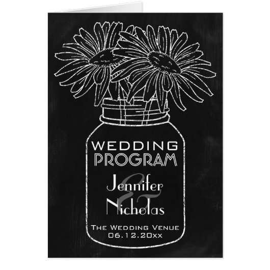 Chalkboard - Mason Jar and Daisies Wedding Program (Voorkant)