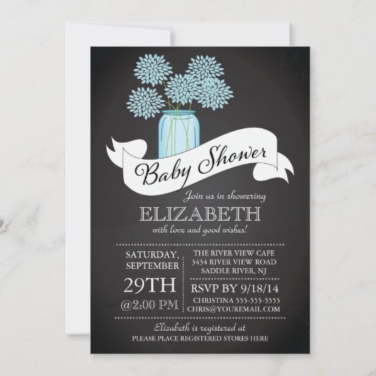 Chalkboard Mason Jar Baby shower Invitation Kaart (Voorkant)