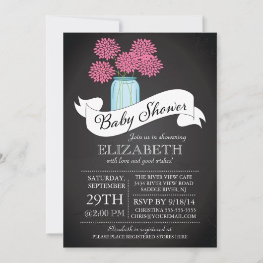 Chalkboard Mason Jar Baby shower Invitation Kaart (Voorkant)