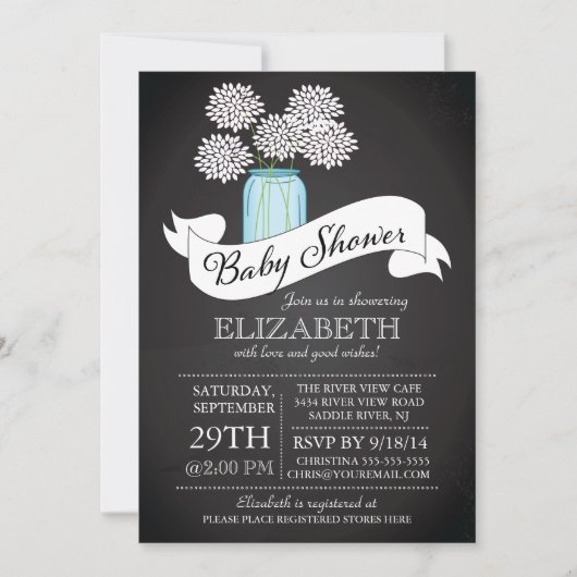 Chalkboard Mason Jar Baby shower Invitation Kaart (Voorkant)