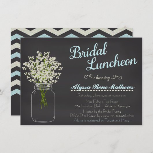 Chalkboard Mason Jar Baby's Breath Bridal Luncheon Kaart (Voorkant / Achterkant)