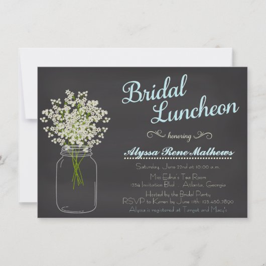 Chalkboard Mason Jar Baby's Breath Bridal Luncheon Kaart (Voorkant)