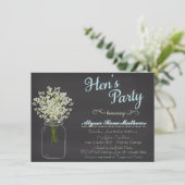 Chalkboard Mason Jar Baby's Breath Hen's Party Kaart (Staand voorkant)