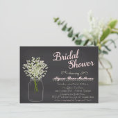Chalkboard Mason Jar Baby's Breath Invitation PINK Kaart (Staand voorkant)