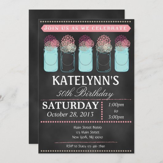  Chalkboard Mason Jar Birthday Uitnodiging (Voorkant / Achterkant)