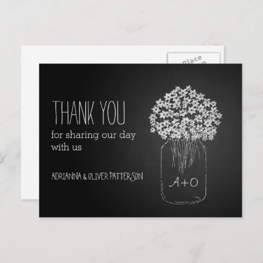 Chalkboard Mason Jar Bloemen bruiloft Dank u Briefkaart (Voorkant / Achterkant)