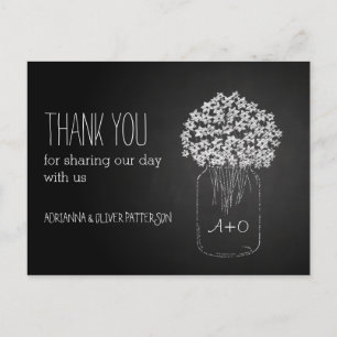 Chalkboard Mason Jar Bloemen bruiloft Dank u Briefkaart