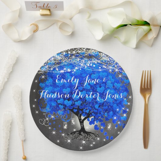 Chalkboard Mason Jar Blue Heart Leaf Firefly Papieren Bordje (Huwelijk)