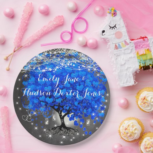 Chalkboard Mason Jar Blue Heart Leaf Firefly Papieren Bordje (Feest)