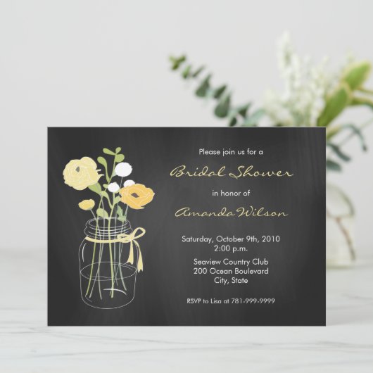 Chalkboard Mason Jar Bridal Shower Invitations Kaart (Staand voorkant)