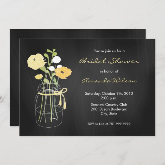 Chalkboard Mason Jar Bridal Shower Invitations Kaart (Voorkant / Achterkant)