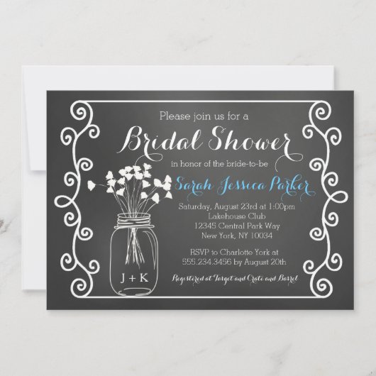 Chalkboard Mason Jar Bridal Shower Kaart (Voorkant)