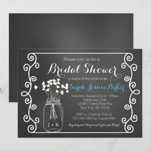 Chalkboard Mason Jar Bridal Shower Kaart (Voorkant / Achterkant)