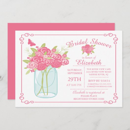 Chalkboard Mason Jar Bridal Shower Kaart (Voorkant / Achterkant)