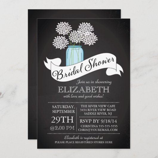 Chalkboard Mason Jar Bridal Shower Kaart (Voorkant / Achterkant)