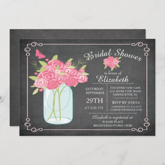 Chalkboard Mason Jar Bridal Shower Kaart (Voorkant / Achterkant)