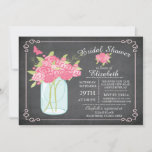 Chalkboard Mason Jar Bridal Shower Kaart<br><div class="desc">Modern Mason Jar Bridal Shower Invitation met een landmoeraspot gevuld met roze rozen bloemen van het huisje, geplaatst op een chemische achtergrond met een floraal en vlinderaccent en een wit lijst. Draai ons vrijgezellenfeest om naar het uitzicht te gaan voor een extra speciale aanraking. Ideaal voor een plattelands-chic-vrijgezellenfeest voor herfst,...</div>