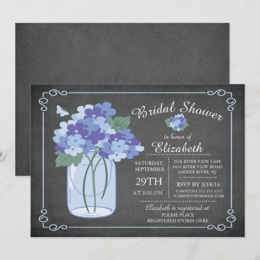 Chalkboard Mason Jar Bridal Shower Kaart (Voorkant / Achterkant)