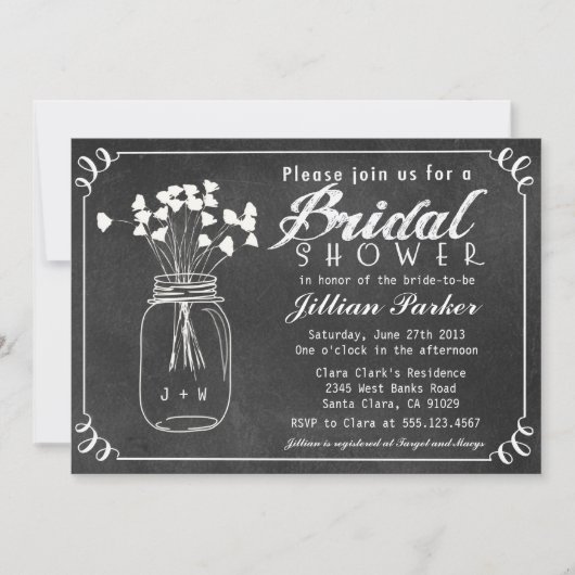 Chalkboard Mason Jar Bridal Shower Kaart (Voorkant)