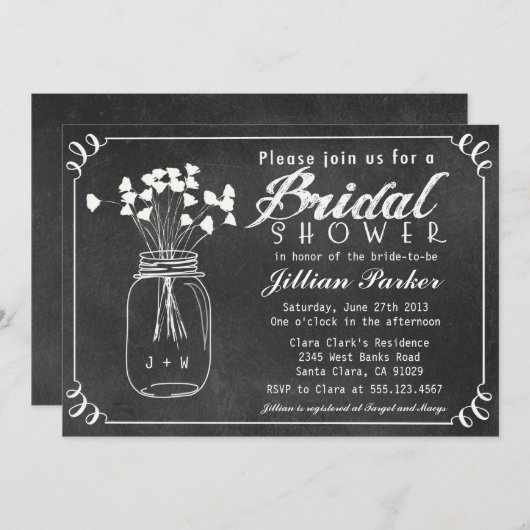 Chalkboard Mason Jar Bridal Shower Kaart (Voorkant / Achterkant)