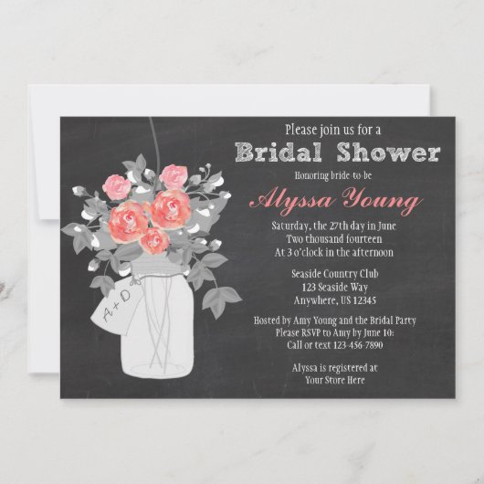Chalkboard Mason Jar Bridal Shower Kaart (Voorkant)