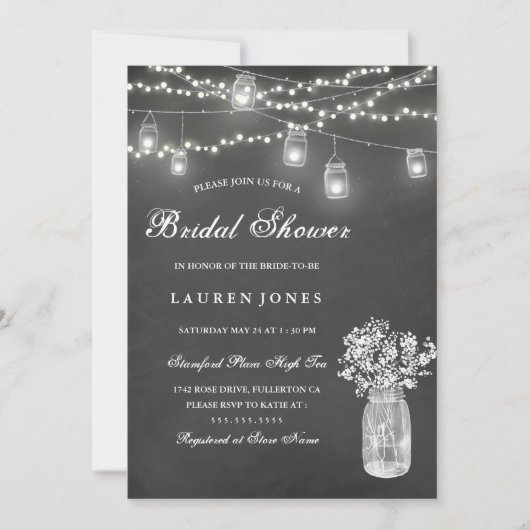 Chalkboard Mason Jar Bridal Shower Kaart (Voorkant)