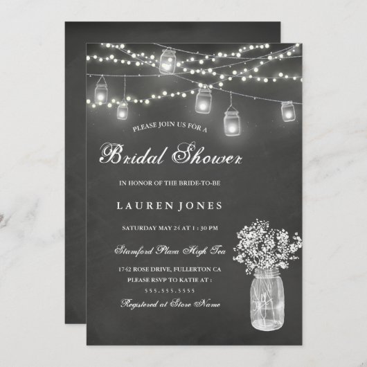 Chalkboard Mason Jar Bridal Shower Kaart (Voorkant / Achterkant)