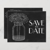 Chalkboard - Mason Jar - Daisies Save the Date (Voorkant / Achterkant)