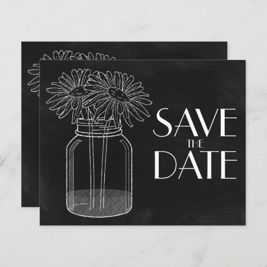 Chalkboard - Mason Jar - Daisies Save the Date (Voorkant / Achterkant)