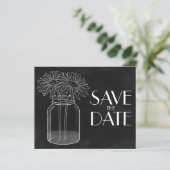 Chalkboard - Mason Jar - Daisies Save the Date (Staand voorkant)