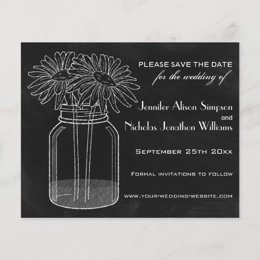 Chalkboard - Mason Jar - Daisies Save the Date (Achterkant)