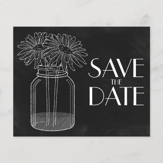 Chalkboard - Mason Jar - Daisies Save the Date (Voorkant)