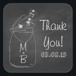 chalkboard mason jar dank je stickers<br><div class="desc">zwarte krijt mason jar dank je stickers met hartentekening</div>