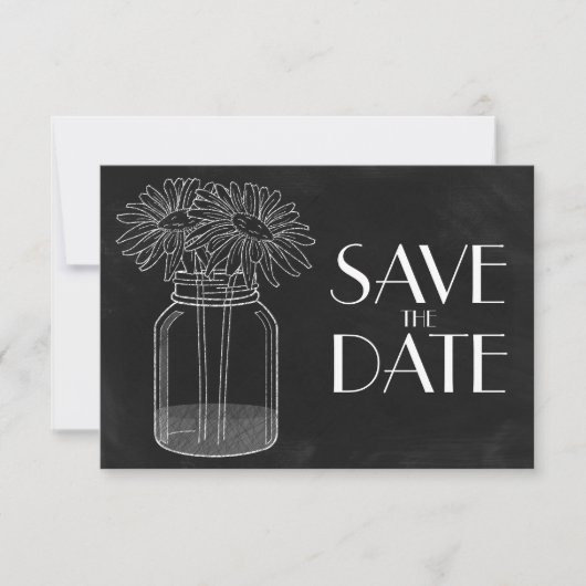Chalkboard - Mason Jar en Daisies Bewaar de datum Save The Date (Voorkant)