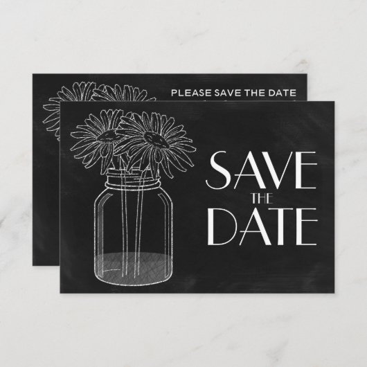Chalkboard - Mason Jar en Daisies Bewaar de datum Save The Date (Voorkant / Achterkant)