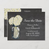 Chalkboard Mason Jar en Hydrangeas Bewaar de datum Aankondigingskaart (Voorkant / Achterkant)