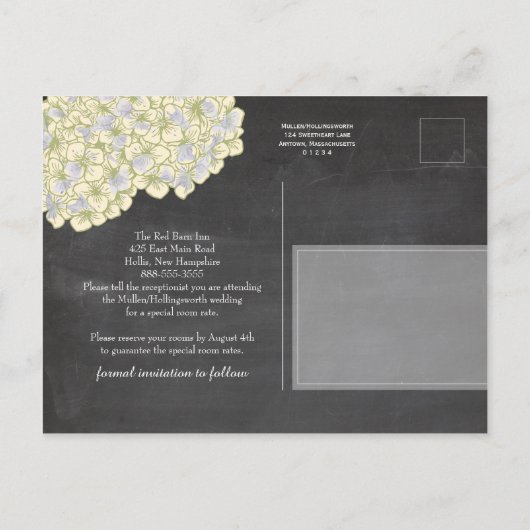 Chalkboard Mason Jar en Hydrangeas Bewaar de datum Aankondigingskaart (Achterkant)