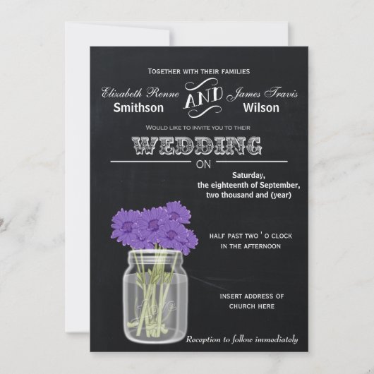  Chalkboard Mason Jar floral bruiloft nodigt uit Kaart (Voorkant)