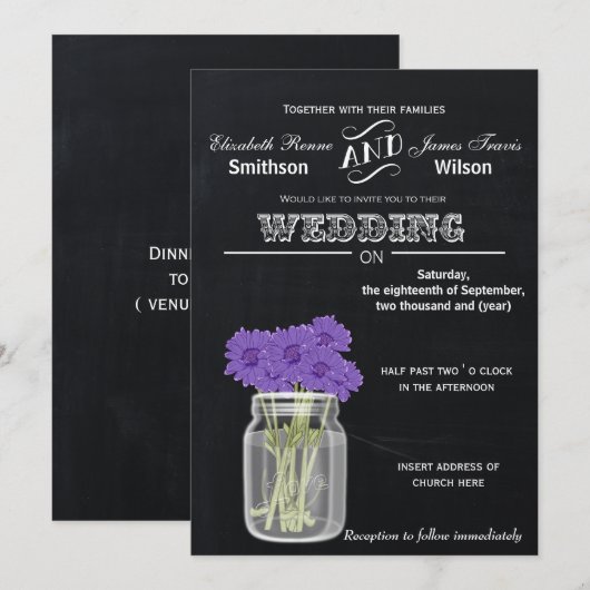 Chalkboard Mason Jar floral bruiloft nodigt uit Kaart (Voorkant / Achterkant)