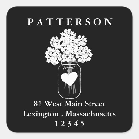 Chalkboard Mason Jar Floral Retouradres Label (Voorkant)