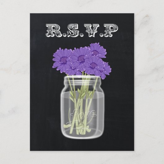 Chalkboard Mason Jar floral rsvp Uitnodiging Briefkaart (Voorkant)