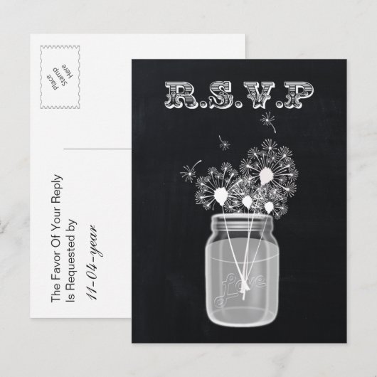  Chalkboard Mason Jar floral rsvp Uitnodiging Briefkaart (Voorkant / Achterkant)