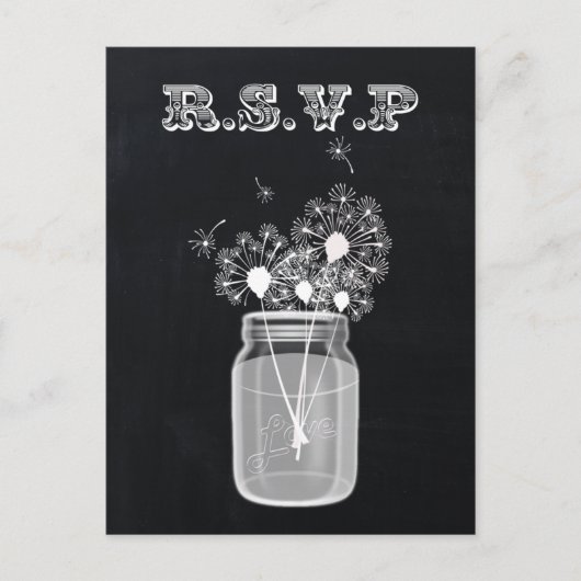 Chalkboard Mason Jar floral rsvp Uitnodiging Briefkaart (Voorkant)