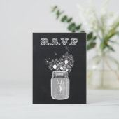 Chalkboard Mason Jar floral rsvp Uitnodiging Briefkaart (Staand voorkant)