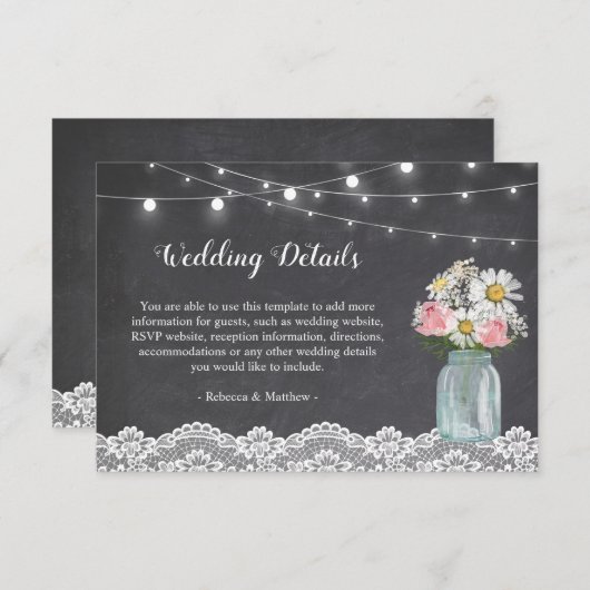 Chalkboard Mason Jar Floral Wedding Reception Informatiekaartje (Voorkant / Achterkant)