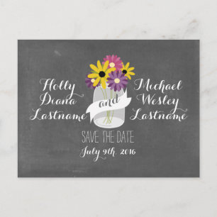 Chalkboard Mason Jar Flowers Save Date Briefkaart